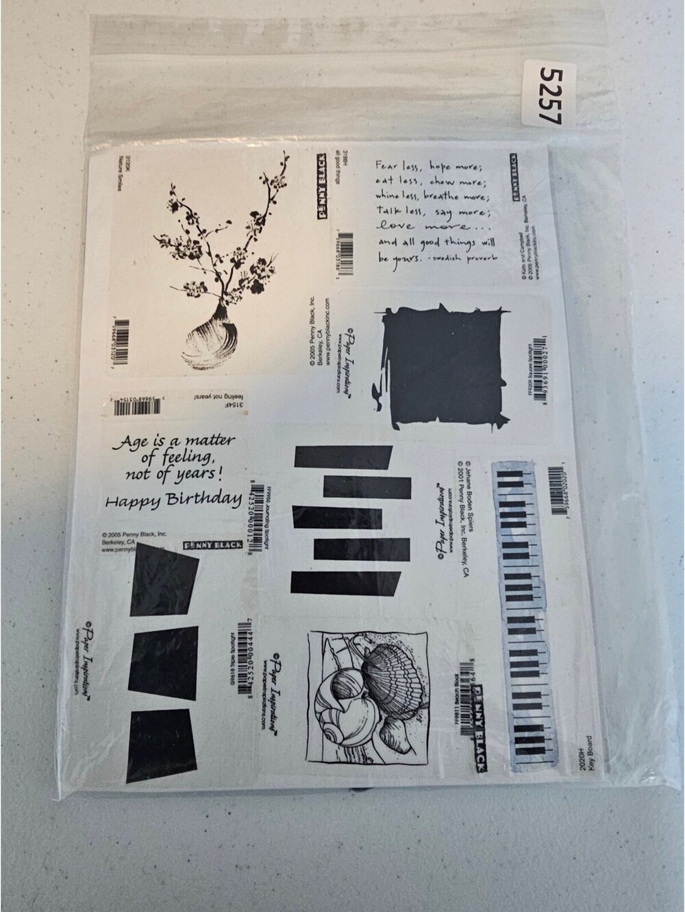 Lot of Unmounted Rubber Stamps Penny Black Piano Flowers Blocks Shells